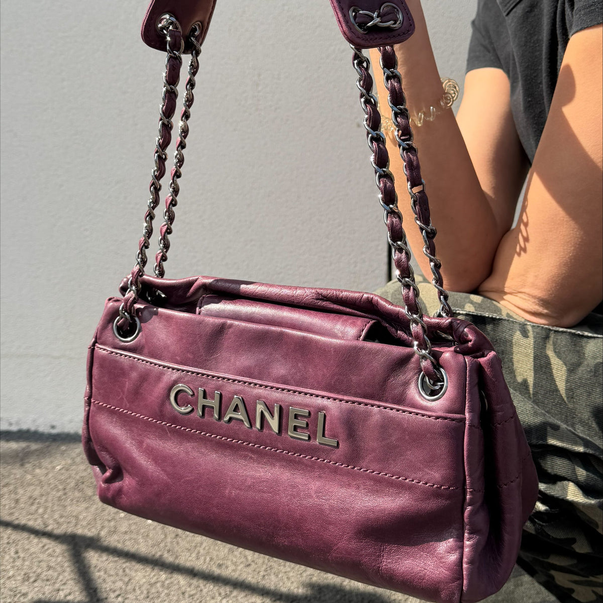 Chanel LAX Accordion Plum Bag Karl Lagerfeld Era
